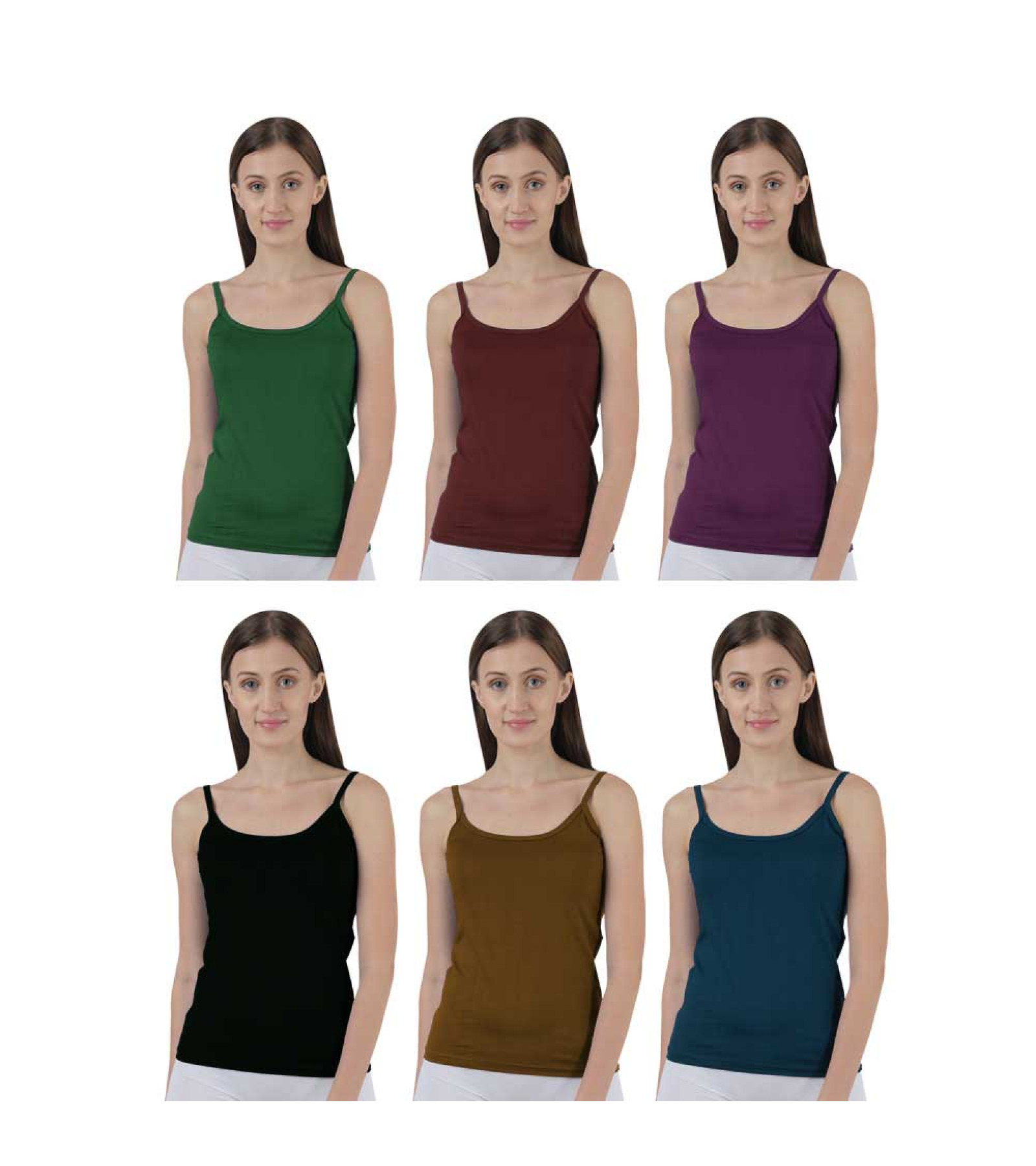 Vink Multicolor Womens Camisole Slip 6 Pack Combo | U Neck